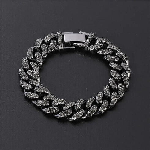 2Pcs Men Iced Out Gun Black Rhodium Plated CZ Cuban Link 55CM Necklace & Bracelet Set